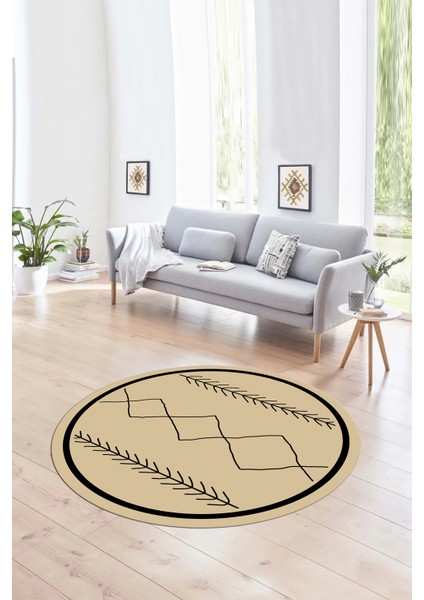 Dijital Baskılı Kaymaz Yıkanabilir Iskandinav Yuvarlak Salon Halısı, N-Y-Iskandinav-01-Krem, modelleri
