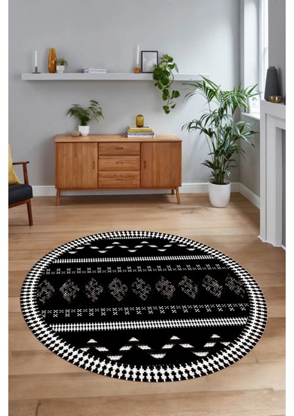 Dijital Baskılı Kaymaz Yıkanabilir Iskandinav Yuvarlak Salon Halısı, N-Y-Iskandinav-27-Siyah, fiyatları