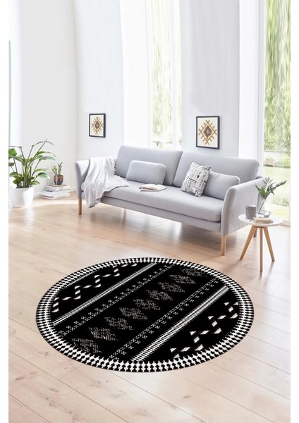 Dijital Baskılı Kaymaz Yıkanabilir Iskandinav Yuvarlak Salon Halısı, N-Y-Iskandinav-27-Siyah, modelleri