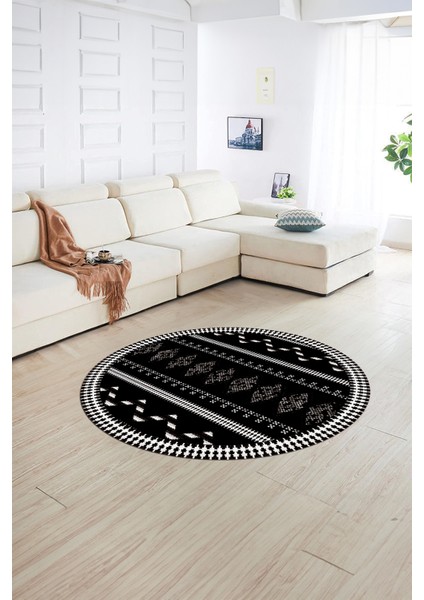 Dijital Baskılı Kaymaz Yıkanabilir Iskandinav Yuvarlak Salon Halısı, N-Y-Iskandinav-27-Siyah, fırsatları