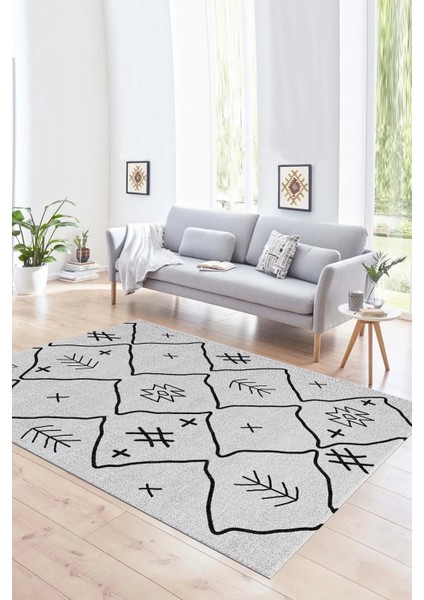 Dijital Baskılı Kaymaz Taban Yıkanabilir Iskandinav Yolluk Salon Halısı, N-Iskandinav-04-Gri, modelleri