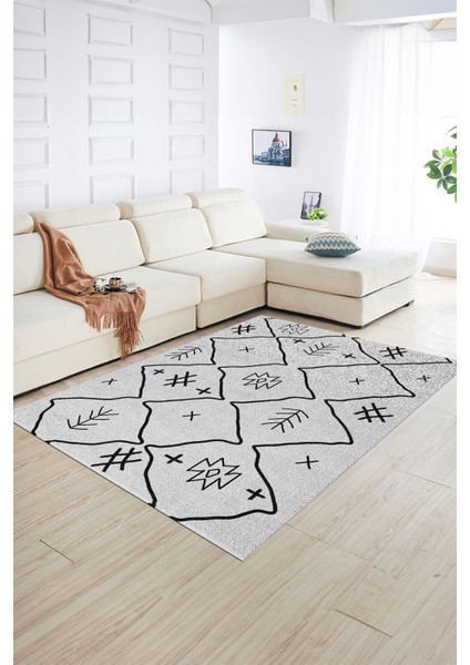 Dijital Baskılı Kaymaz Taban Yıkanabilir Iskandinav Yolluk Salon Halısı, N-Iskandinav-04-Gri, fırsatları