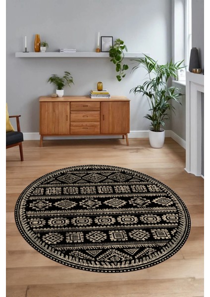 Dijital Baskılı Kaymaz Yıkanabilir Iskandinav Yuvarlak Salon Halısı, N-Y-Iskandinav-23-Siyah, fiyatları