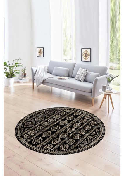 Dijital Baskılı Kaymaz Yıkanabilir Iskandinav Yuvarlak Salon Halısı, N-Y-Iskandinav-23-Siyah, modelleri