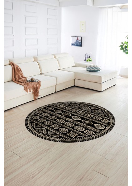 Dijital Baskılı Kaymaz Yıkanabilir Iskandinav Yuvarlak Salon Halısı, N-Y-Iskandinav-23-Siyah, fırsatları
