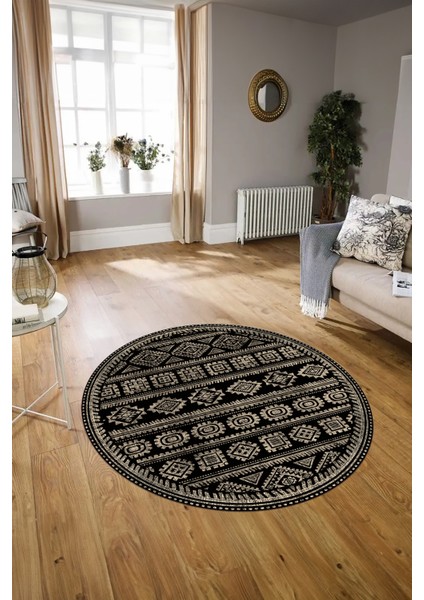 Dijital Baskılı Kaymaz Yıkanabilir Iskandinav Yuvarlak Salon Halısı, N-Y-Iskandinav-23-Siyah, indirimleri