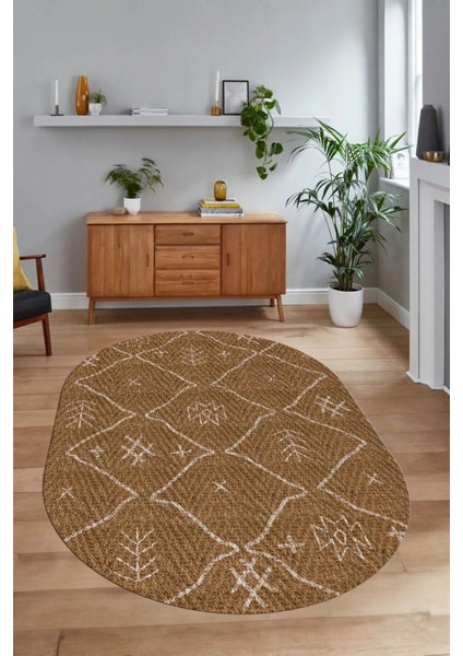 Dijital Baskılı Kaymaz Taban Yıkanabilir Iskandinav Oval Salon Halısı, N-O-Iskandinav-04-Kahve, fiyatları
