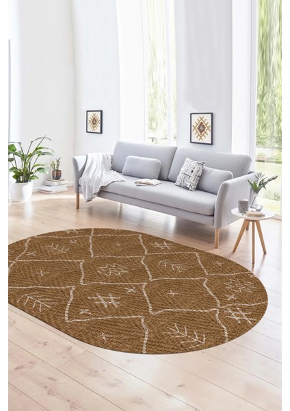 Dijital Baskılı Kaymaz Taban Yıkanabilir Iskandinav Oval Salon Halısı, N-O-Iskandinav-04-Kahve, modelleri