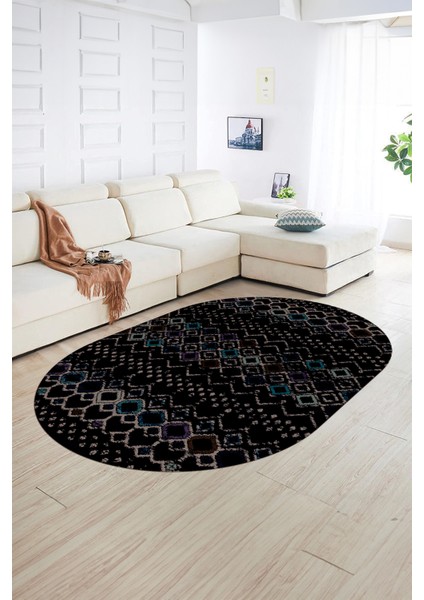 Dijital Baskılı Kaymaz Taban Yıkanabilir Iskandinav Oval Salon Halısı, N-O-Iskandinav-22-Antrasit, fırsatları