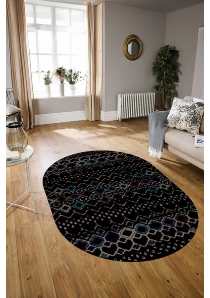 Dijital Baskılı Kaymaz Taban Yıkanabilir Iskandinav Oval Salon Halısı, N-O-Iskandinav-22-Antrasit, indirimleri