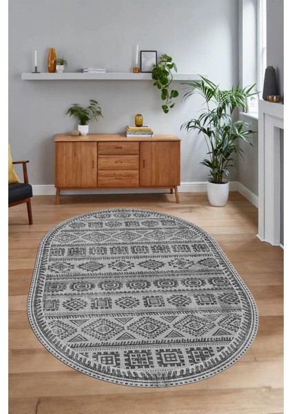 Dijital Baskılı Kaymaz Taban Yıkanabilir Iskandinav Oval Salon Halısı, N-O-Iskandinav-23-Gri, fiyatları