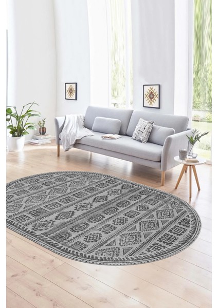 Dijital Baskılı Kaymaz Taban Yıkanabilir Iskandinav Oval Salon Halısı, N-O-Iskandinav-23-Gri, modelleri