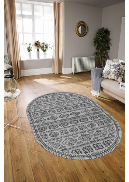 Dijital Baskılı Kaymaz Taban Yıkanabilir Iskandinav Oval Salon Halısı, N-O-Iskandinav-23-Gri, indirimleri