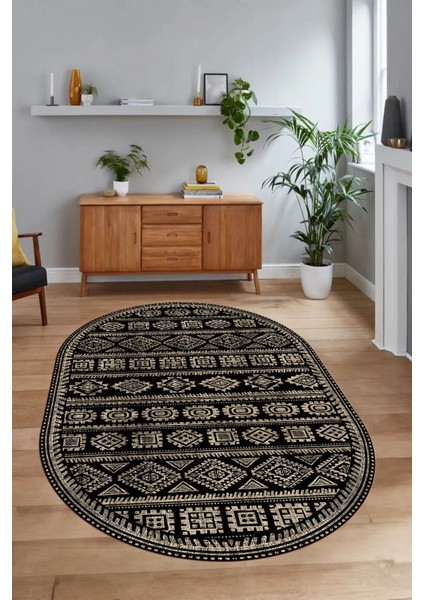 Dijital Baskılı Kaymaz Taban Yıkanabilir Iskandinav Oval Salon Halısı, N-O-Iskandinav-23-Siyah, fiyatları