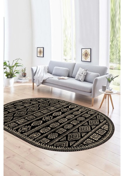 Dijital Baskılı Kaymaz Taban Yıkanabilir Iskandinav Oval Salon Halısı, N-O-Iskandinav-23-Siyah, modelleri