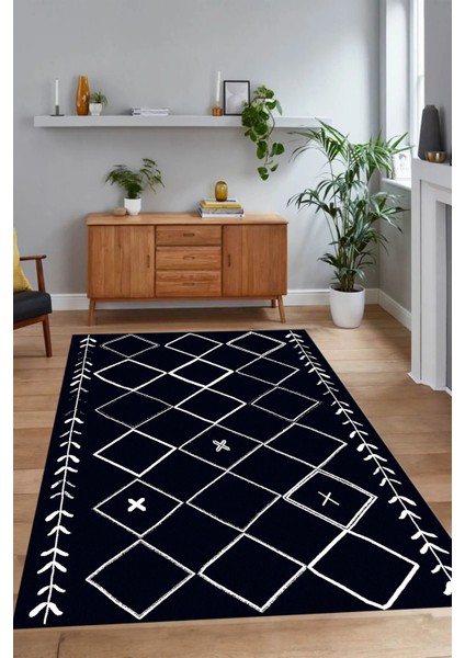 Dijital Baskılı Kaymaz Taban Yıkanabilir Iskandinav Yolluk Salon Halısı, N-Iskandinav-18-Lacivert, fiyatları