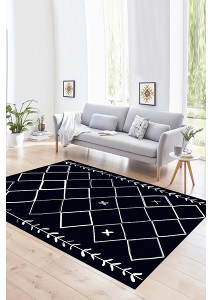 Dijital Baskılı Kaymaz Taban Yıkanabilir Iskandinav Yolluk Salon Halısı, N-Iskandinav-18-Lacivert, modelleri