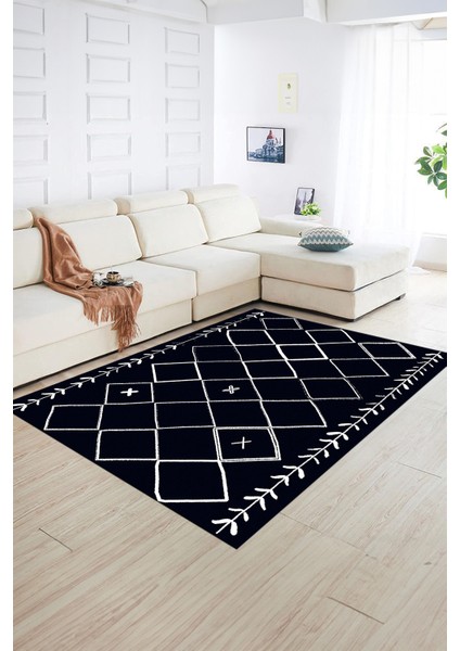 Dijital Baskılı Kaymaz Taban Yıkanabilir Iskandinav Yolluk Salon Halısı, N-Iskandinav-18-Lacivert, fırsatları