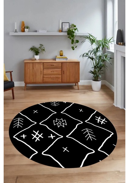 Dijital Baskılı Kaymaz Yıkanabilir Iskandinav Yuvarlak Salon Halısı, N-Y-Iskandinav-04-Siyah, fiyatları