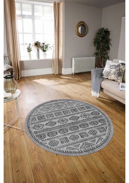 Dijital Baskılı Kaymaz Yıkanabilir Iskandinav Yuvarlak Salon Halısı, N-Y-Iskandinav-23-Gri, indirimleri