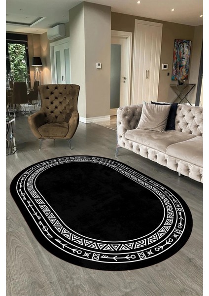 Dijital Baskılı Kaymaz Taban Yıkanabilir Iskandinav Oval Salon Halısı, N-O-Iskandinav-30-Antrasit,