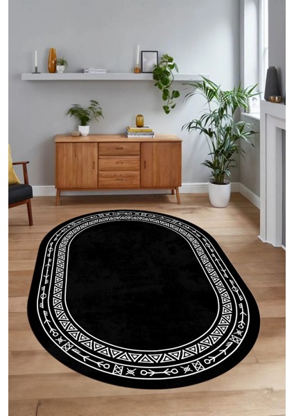 Dijital Baskılı Kaymaz Taban Yıkanabilir Iskandinav Oval Salon Halısı, N-O-Iskandinav-30-Antrasit,