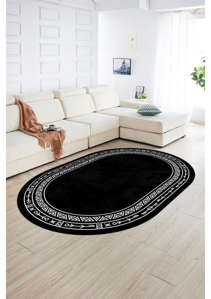 Dijital Baskılı Kaymaz Taban Yıkanabilir Iskandinav Oval Salon Halısı, N-O-Iskandinav-30-Antrasit,
