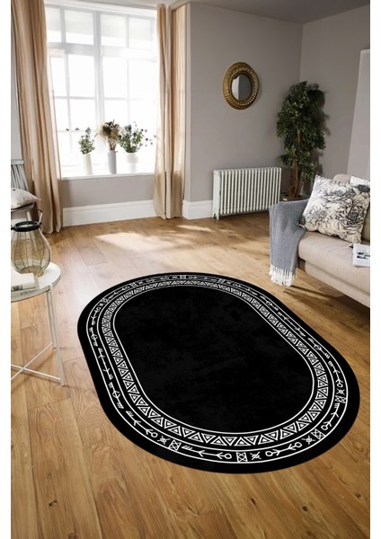 Dijital Baskılı Kaymaz Taban Yıkanabilir Iskandinav Oval Salon Halısı, N-O-Iskandinav-30-Antrasit,