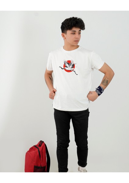Leylek Baskili Oversi̇Ze Beyaz Ti̇Şört fiyatları