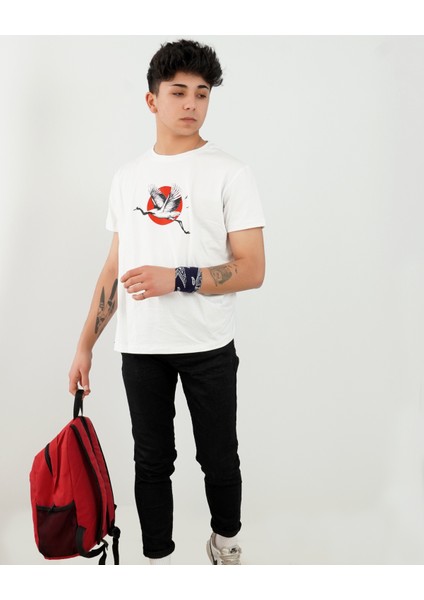 Leylek Baskili Oversi̇Ze Beyaz Ti̇Şört modelleri