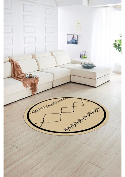 Dijital Baskılı Kaymaz Yıkanabilir Iskandinav Yuvarlak Salon Halısı, N-Y-Iskandinav-01-Krem, fırsatları
