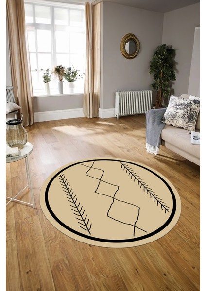 Dijital Baskılı Kaymaz Yıkanabilir Iskandinav Yuvarlak Salon Halısı, N-Y-Iskandinav-01-Krem, indirimleri