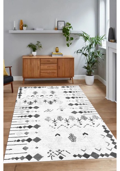 Dijital Baskılı Kaymaz Taban Yıkanabilir Iskandinav Yolluk Salon Halısı, N-Iskandinav-24-Beyaz, fiyatları
