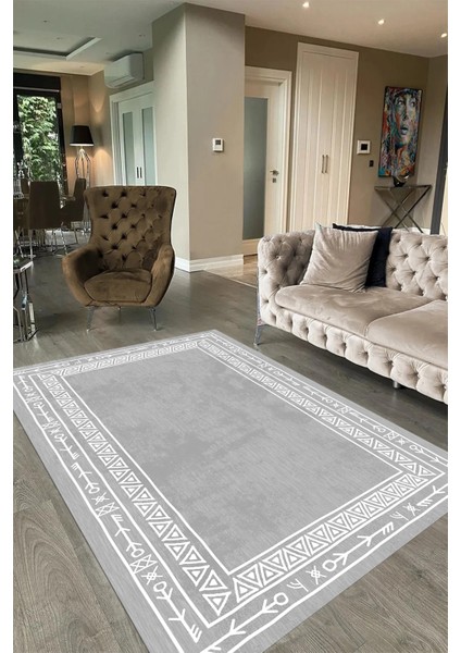 Dijital Baskılı Kaymaz Taban Yıkanabilir Iskandinav Yolluk Salon Halısı, N-Iskandinav-30-Gri,