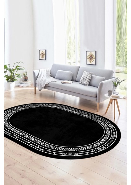 Dijital Baskılı Kaymaz Taban Yıkanabilir Iskandinav Oval Salon Halısı, N-O-Iskandinav-30-Antrasit,