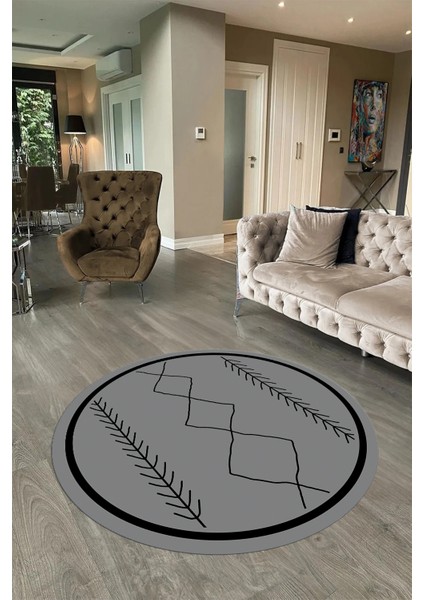 Dijital Baskılı Kaymaz Yıkanabilir Iskandinav Yuvarlak Salon Halısı, N-Y-Iskandinav-01-Gri,