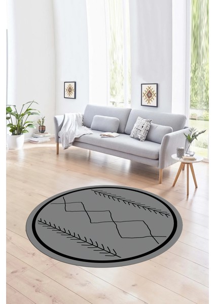 Dijital Baskılı Kaymaz Yıkanabilir Iskandinav Yuvarlak Salon Halısı, N-Y-Iskandinav-01-Gri, modelleri