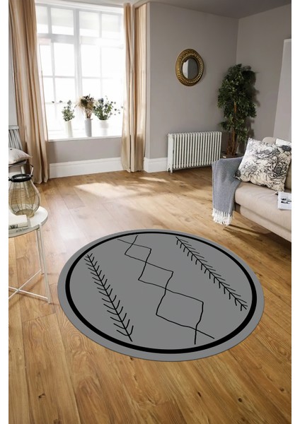 Dijital Baskılı Kaymaz Yıkanabilir Iskandinav Yuvarlak Salon Halısı, N-Y-Iskandinav-01-Gri, indirimleri