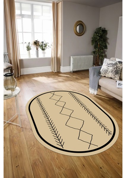 Dijital Baskılı Kaymaz Taban Yıkanabilir Iskandinav Oval Salon Halısı, N-O-Iskandinav-01-Krem, indirimleri