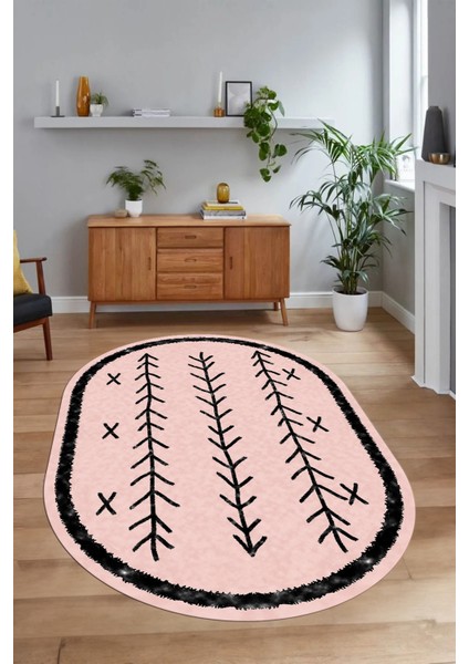 Dijital Baskılı Kaymaz Taban Yıkanabilir Iskandinav Oval Salon Halısı, N-O-Iskandinav-07-Pembe, fiyatları