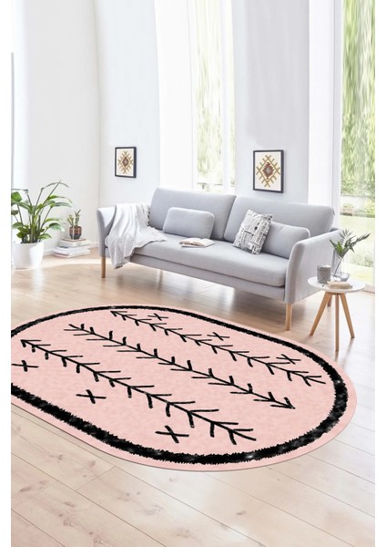 Dijital Baskılı Kaymaz Taban Yıkanabilir Iskandinav Oval Salon Halısı, N-O-Iskandinav-07-Pembe, modelleri