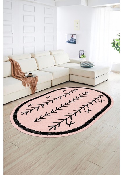 Dijital Baskılı Kaymaz Taban Yıkanabilir Iskandinav Oval Salon Halısı, N-O-Iskandinav-07-Pembe, fırsatları