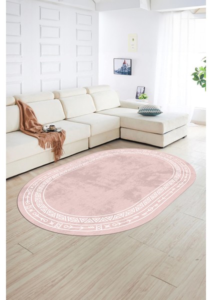 Dijital Baskılı Kaymaz Taban Yıkanabilir Iskandinav Oval Salon Halısı, N-O-Iskandinav-30-Pembe,