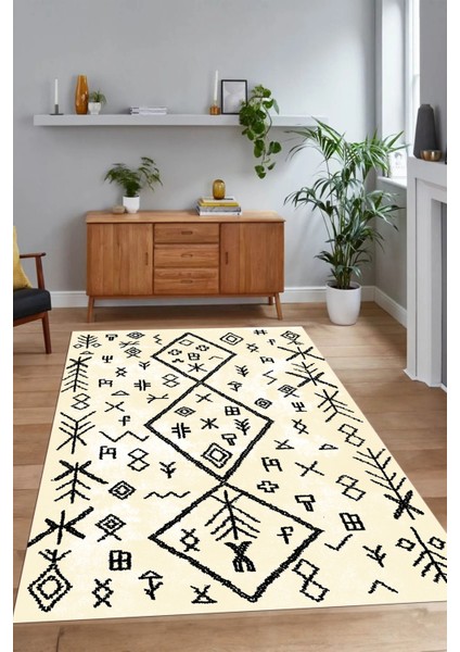 Dijital Baskılı Kaymaz Taban Yıkanabilir Iskandinav Yolluk Salon Halısı, N-Iskandinav-16-Krem, fiyatları