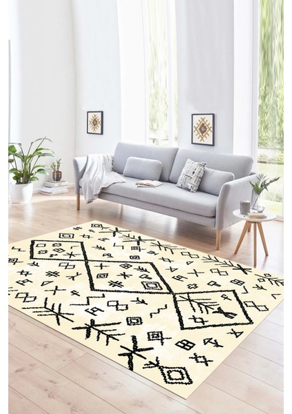 Dijital Baskılı Kaymaz Taban Yıkanabilir Iskandinav Yolluk Salon Halısı, N-Iskandinav-16-Krem, modelleri