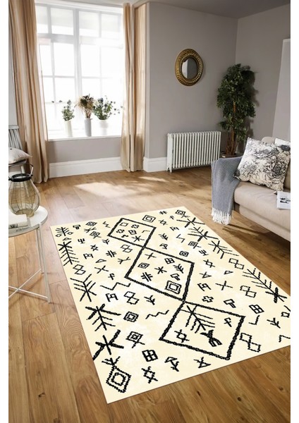 Dijital Baskılı Kaymaz Taban Yıkanabilir Iskandinav Yolluk Salon Halısı, N-Iskandinav-16-Krem, indirimleri