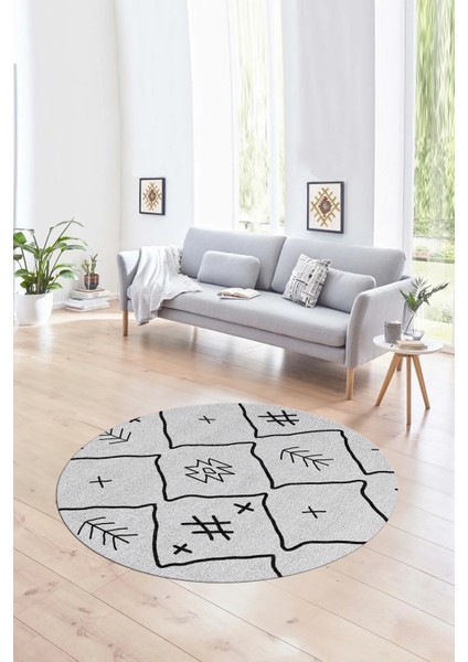 Dijital Baskılı Kaymaz Yıkanabilir Iskandinav Yuvarlak Salon Halısı, N-Y-Iskandinav-04-Gri, modelleri