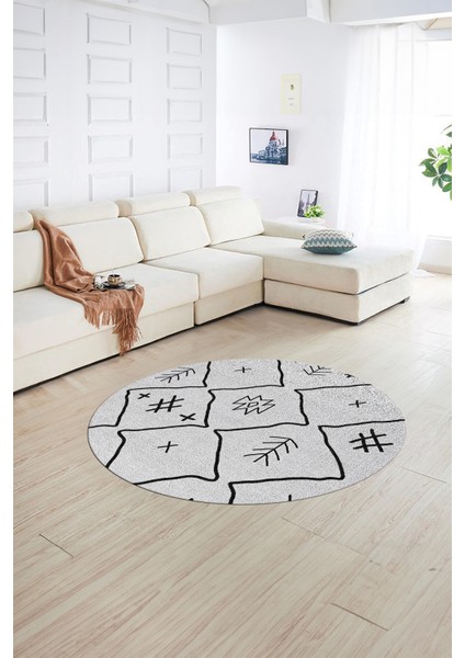 Dijital Baskılı Kaymaz Yıkanabilir Iskandinav Yuvarlak Salon Halısı, N-Y-Iskandinav-04-Gri, fırsatları