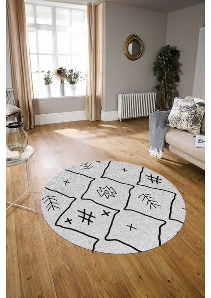 Dijital Baskılı Kaymaz Yıkanabilir Iskandinav Yuvarlak Salon Halısı, N-Y-Iskandinav-04-Gri, indirimleri
