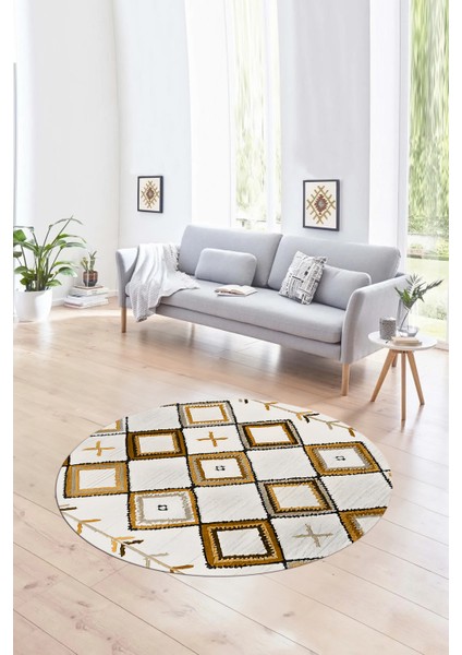 Dijital Baskılı Kaymaz Yıkanabilir Iskandinav Yuvarlak Salon Halısı, N-Y-Iskandinav-12-Turuncu, modelleri